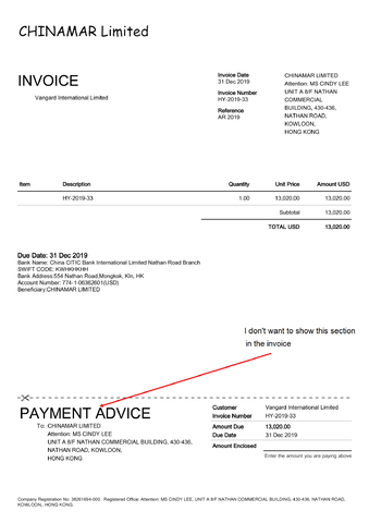 layout of the invoice